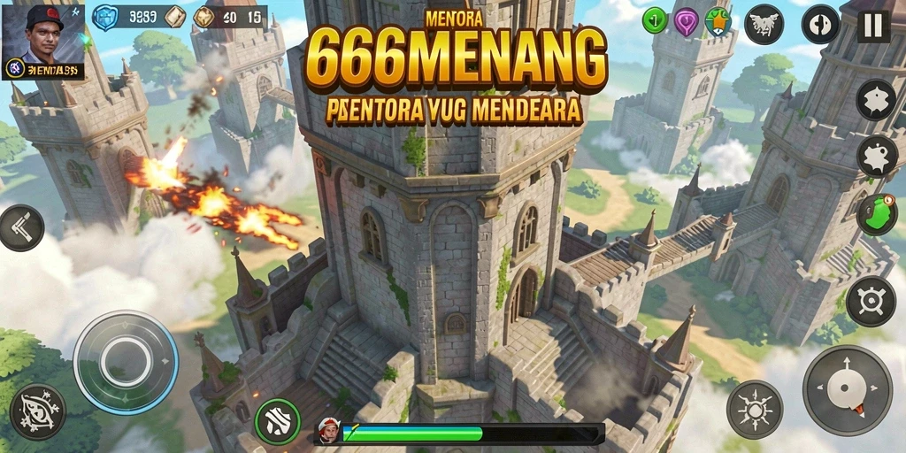 Screenshot gameplay 666MENANG menampilkan strategi Tower Defense yang intens.