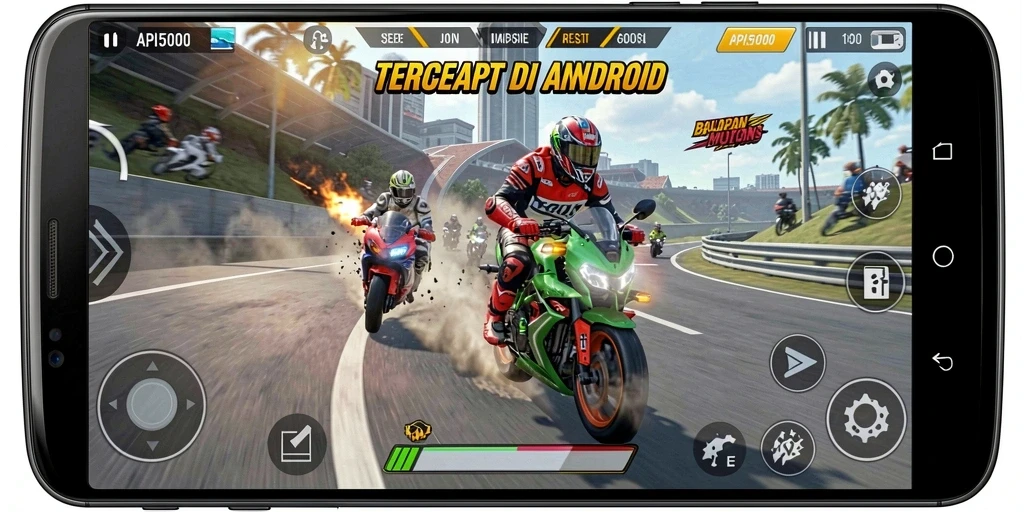 Tampilan gameplay API5000 yang mendebarkan dalam balapan motor.