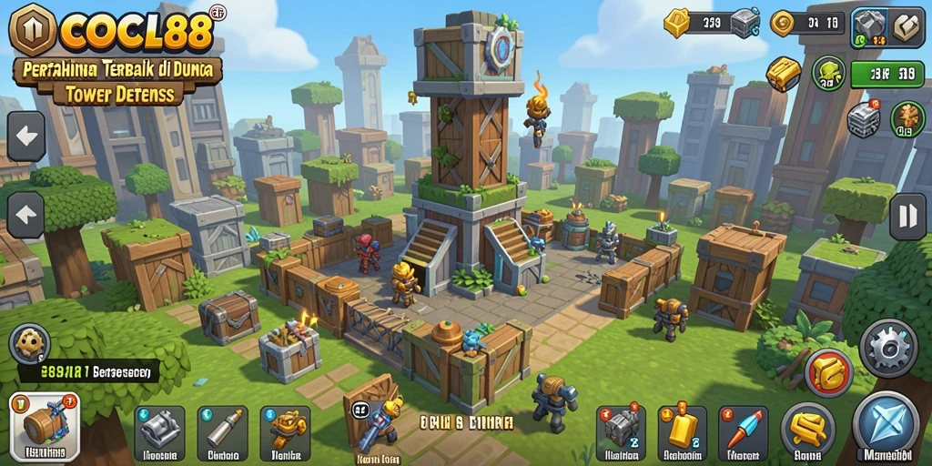 Screenshot COCOL88 menampilkan menara yang siap menghadapi gelombang musuh.