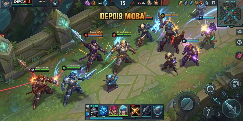 Tangkapan layar gameplay DEPO89 menampilkan pertarungan seru antara karakter MOBA.