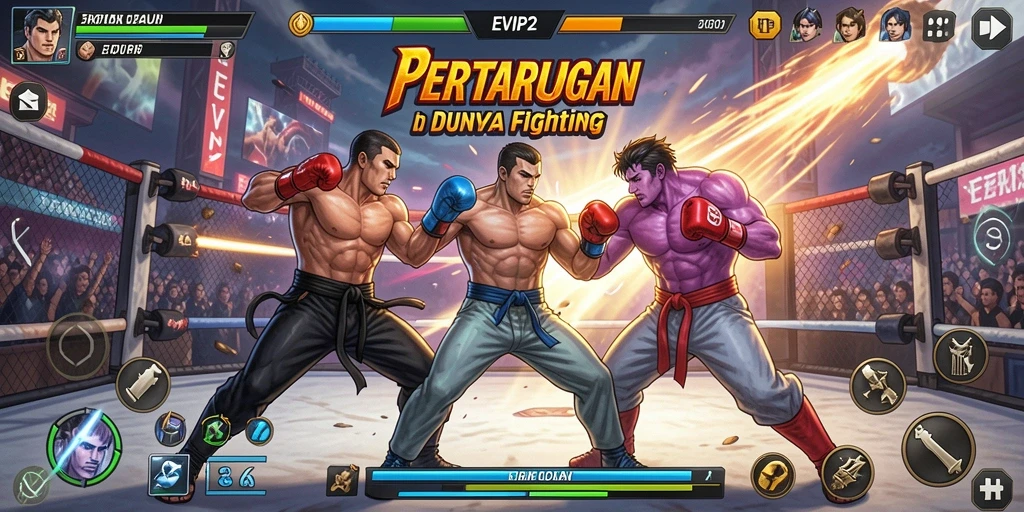 Screenshot menunjukkan aksi pertarungan mendebarkan dalam EVIP2.