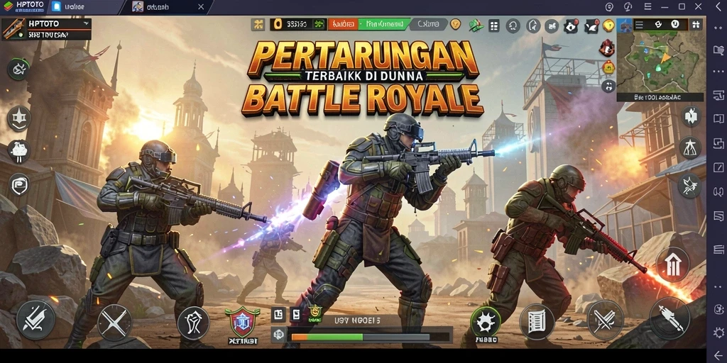 Gameplay seru HPTOTO dengan pertempuran intens di arena Battle Royale.