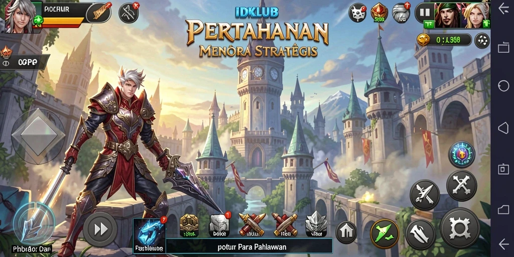 Tangkapan layar gameplay <strong>IDKLUB</strong> menunjukkan menara pertahanan yang strategis dan aksi yang mendebarkan.