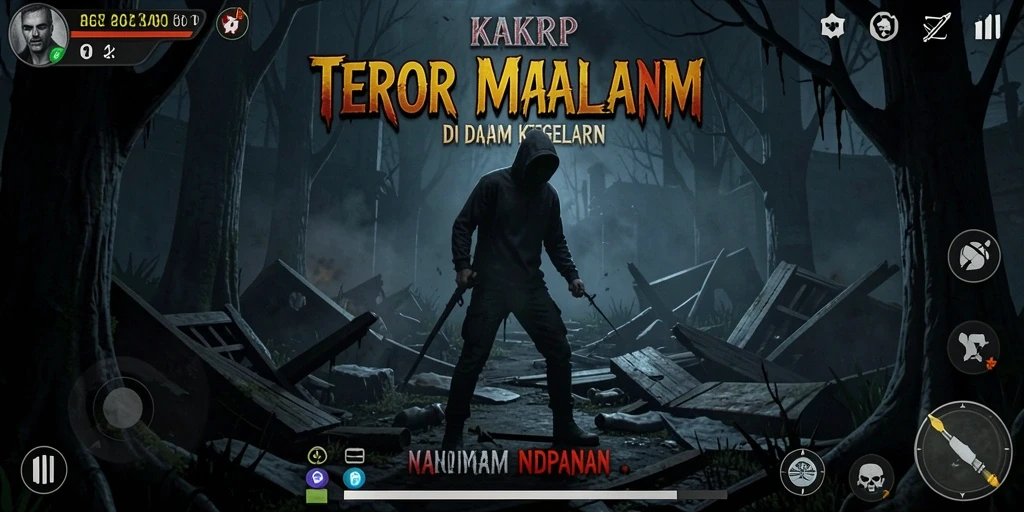 Screenshot KAKRP menampilkan suasana gelap dan mencekam dalam gameplay.