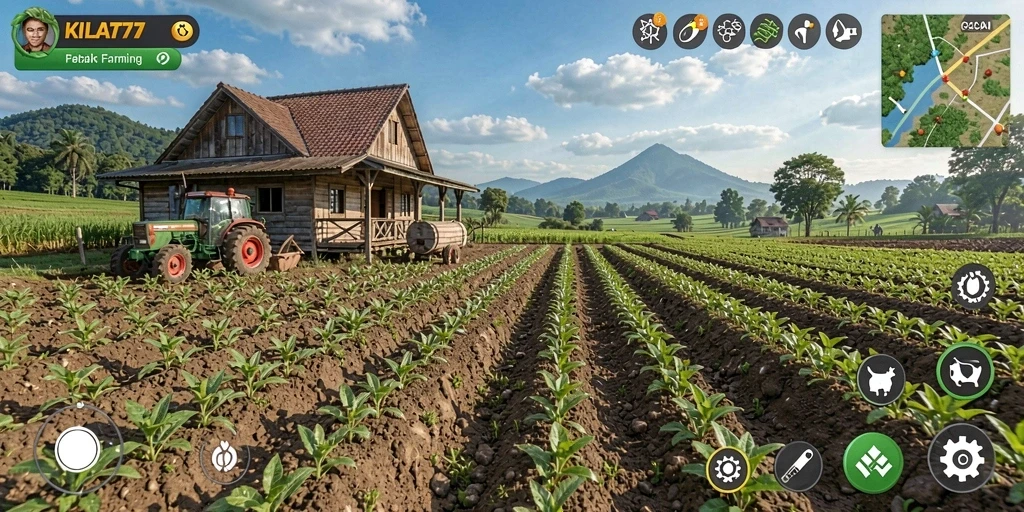 Screenshot gameplay KILAT77 menampilkan aktivitas bertani yang seru.