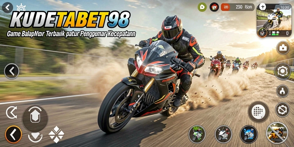 Screenshot KUDETABET98 menunjukkan aksi balap motor yang mendebarkan.