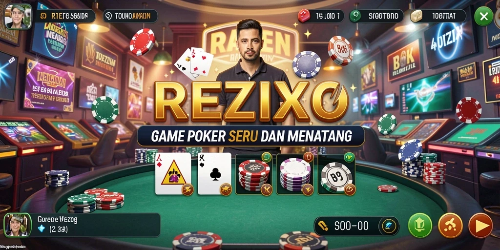 Tampilan gameplay seru di REZIXO dengan suasana poker yang mendebarkan.