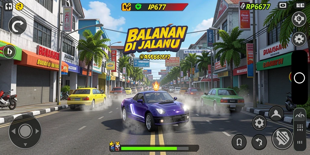 Gameplay RP6677 saat balapan di trek yang menantang.