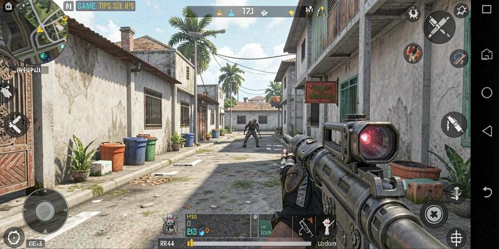 Screenshot gameplay RR44 menampilkan aksi mendebarkan dalam TPS.