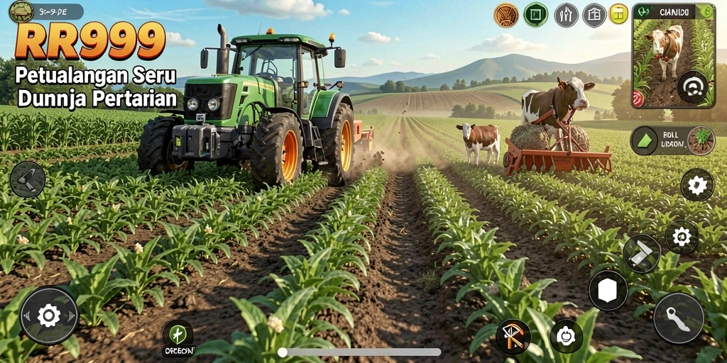 Screenshot RR999 menunjukkan gameplay seru saat bertani di ladang.