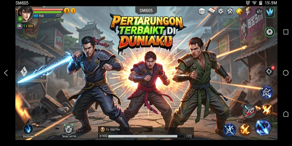 Tampilan gameplay pertarungan yang seru di SM605.