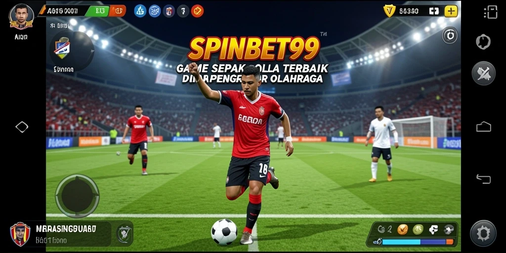 Tampilan gameplay SPINBET99 dengan aksi sepak bola yang mendebarkan.