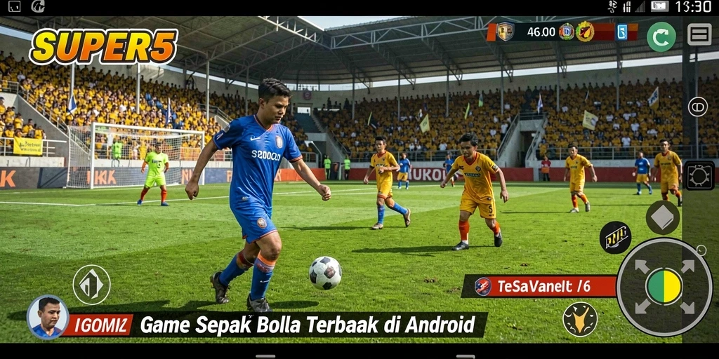 Tangkapan layar utama menunjukkan aksi seru dalam pertandingan sepak bola.